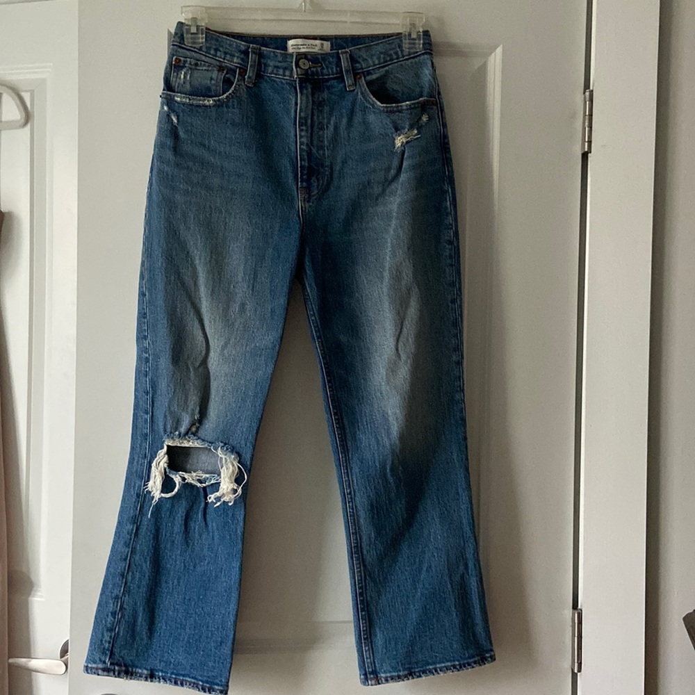 Abercrombie Ultra high rise kick flare jeans, slightly cropped
